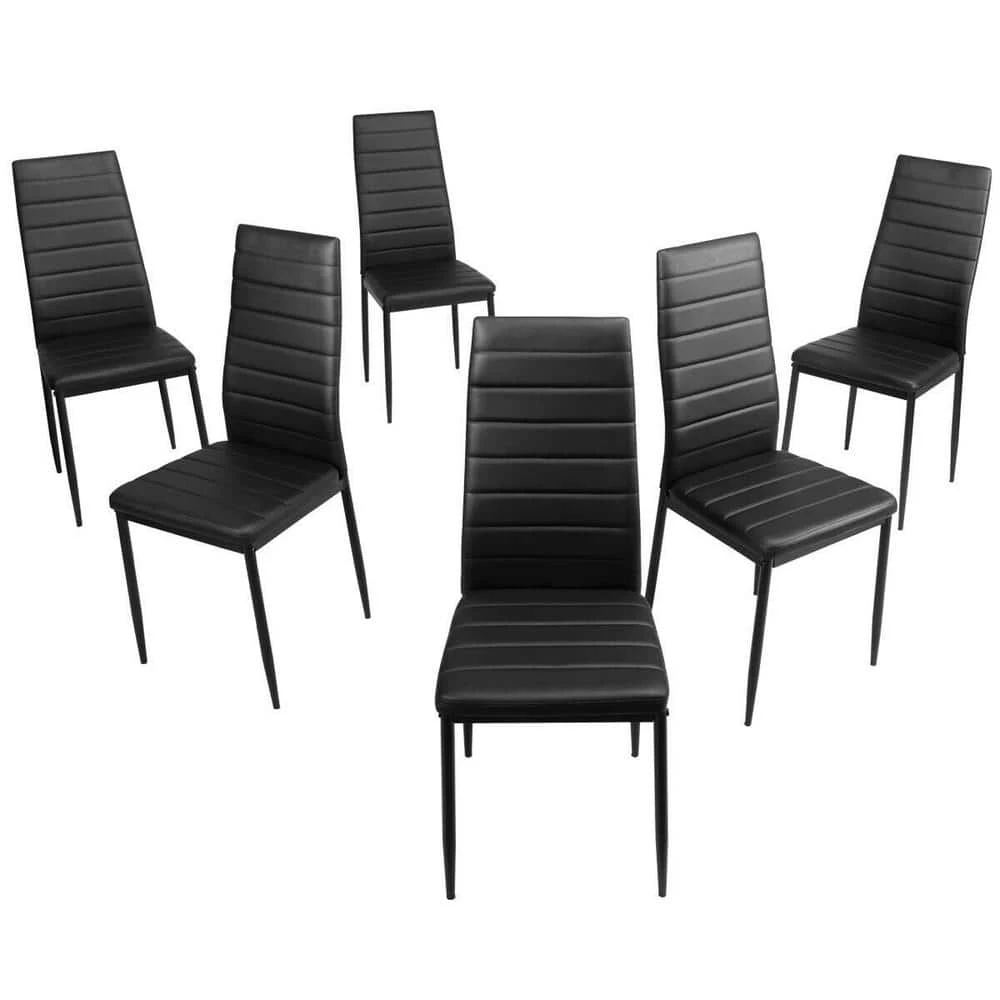 Black Leather T-Stitch Upholstered Dining Chairs (Set of 6) by Boyel Living 6 Black Leather T-Stitch Upholstered Dining Chairs (Set of 6) by Boyel Living - Image 4