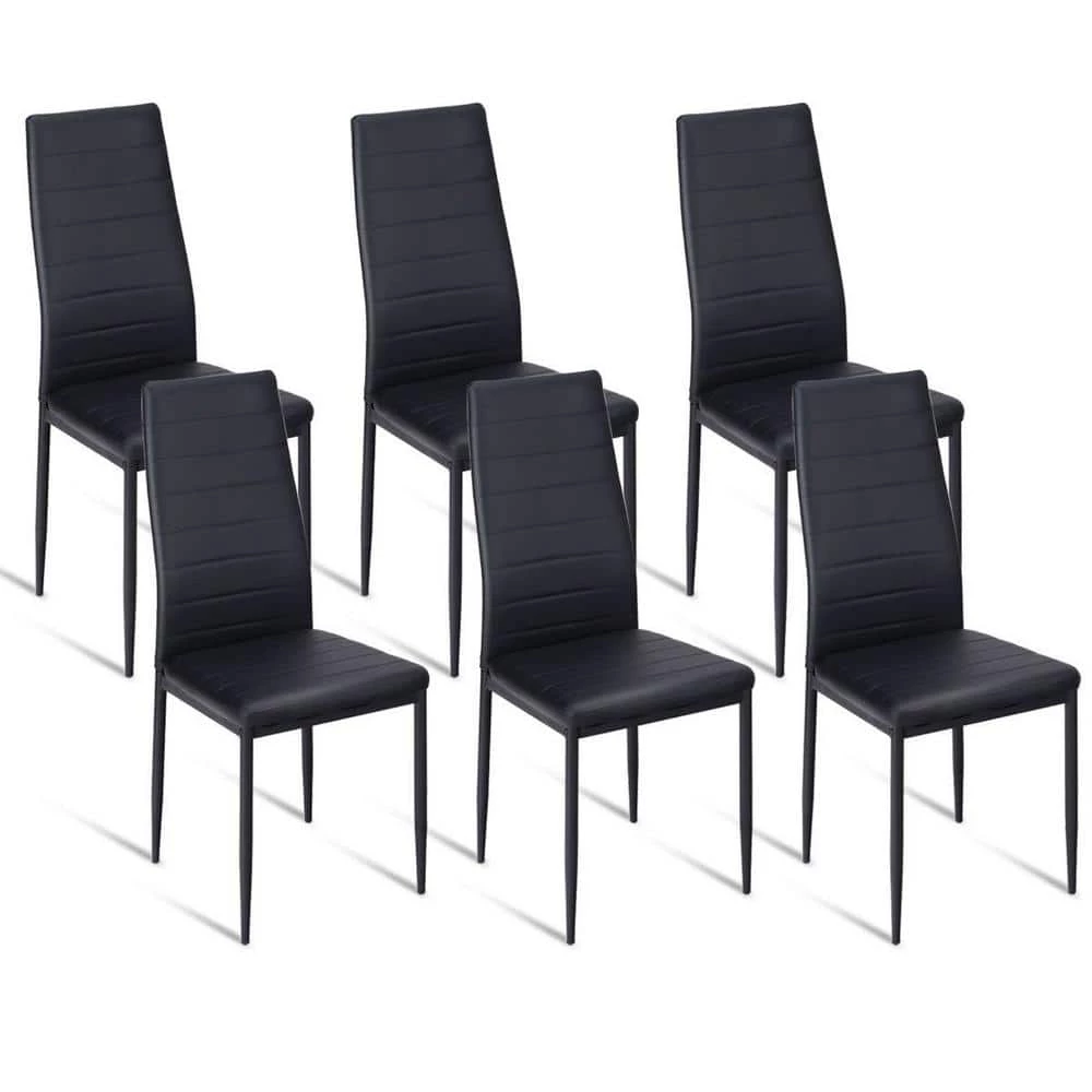 Black Leather T-Stitch Upholstered Dining Chairs (Set of 6) by Boyel Living 5 Black Leather T-Stitch Upholstered Dining Chairs (Set of 6) by Boyel Living - Image 3