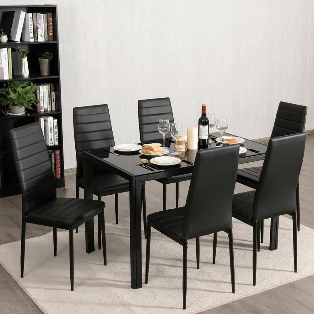 Black Leather T-Stitch Upholstered Dining Chairs (Set of 6) by Boyel Living 4 Black Leather T-Stitch Upholstered Dining Chairs (Set of 6) by Boyel Living - Image 2