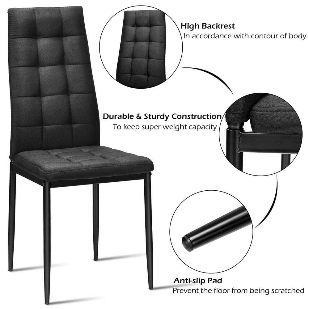 Black Kitchen Dining Side Chairs with Thick Fabric Cushion (Set of 4) by Boyel Living 8 Black Kitchen Dining Side Chairs with Thick Fabric Cushion (Set of 4) by Boyel Living - Image 6