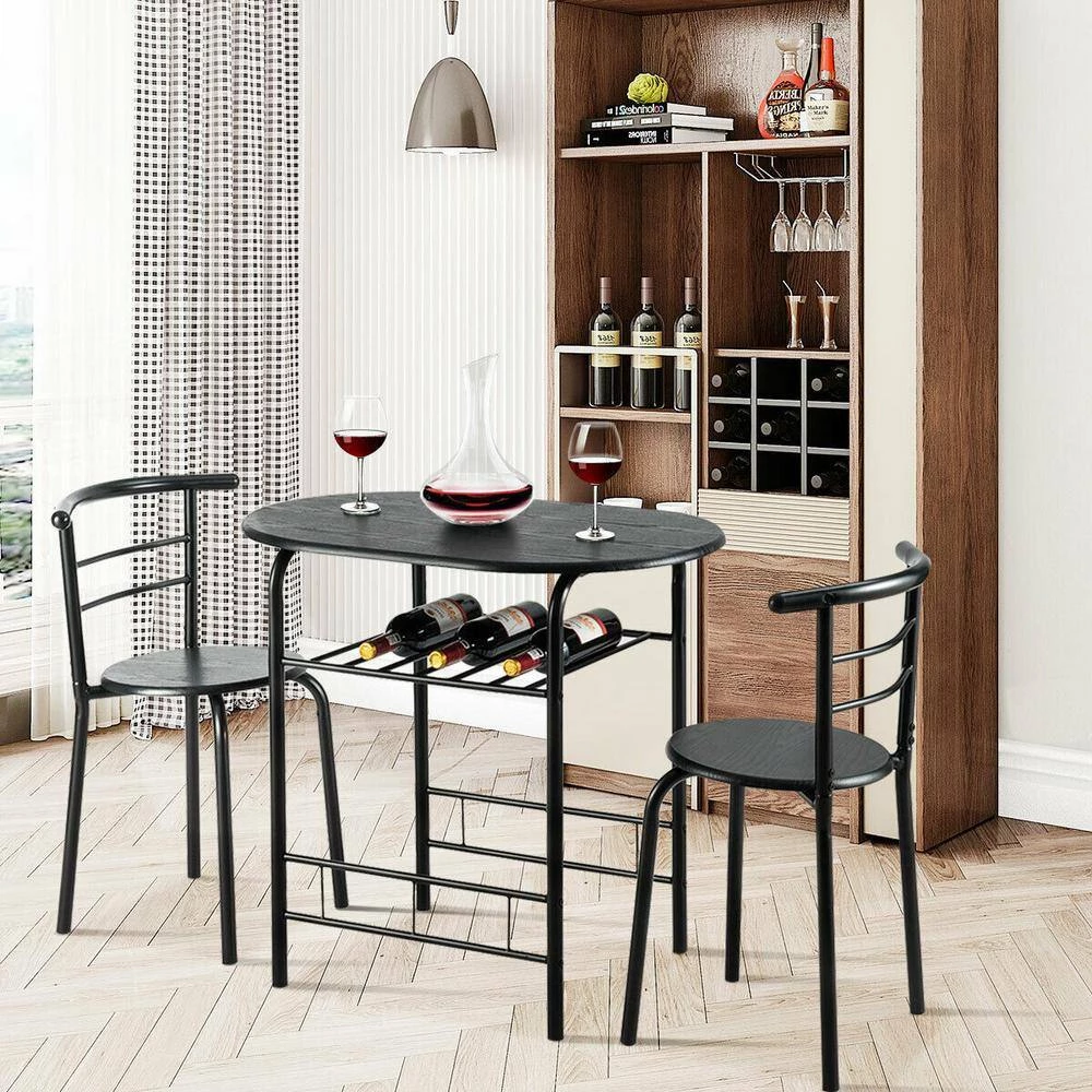3-Piece Black Dining Set Bistro Table Set with Chairs by Boyel Living 9 3-Piece Black Dining Set Bistro Table Set with Chairs by Boyel Living - Image 7