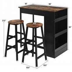 3 Pieces Industrial Style Multifunctional Bar Table Set with Storage Brown by Boyel Living -MODWAY store black boyel living dining room sets hysn 64298bn 1f 1000