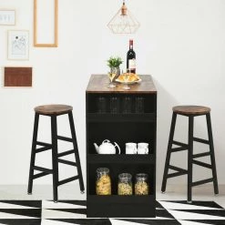 3 Pieces Industrial Style Multifunctional Bar Table Set with Storage Brown by Boyel Living -MODWAY store black boyel living dining room sets hysn 64298bn 31 1000