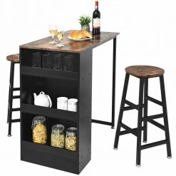 3 Pieces Industrial Style Multifunctional Bar Table Set with Storage Brown by Boyel Living -MODWAY store black boyel living dining room sets hysn 64298bn 4f 1000