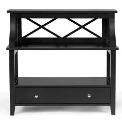 Black 3-Tier Side End Table with Drawers by Boyel Living