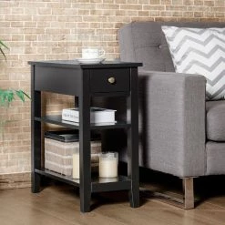 24 in. 3-Tier Black Nightstand Side Table with Double Shelves Drawer by Boyel Living -MODWAY store black boyel living end side tables hysn 61591bk 31 1000