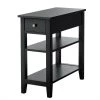 24 in. 3-Tier Black Nightstand Side Table with Double Shelves Drawer by Boyel Living