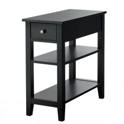 24 in. 3-Tier Black Nightstand Side Table with Double Shelves Drawer by Boyel Living