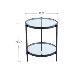 21.65 in. Black Round Glass Top End Table and Storage by Boyel Living -MODWAY store black boyel living end side tables wf et 1353d bk 4f 1000