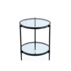 21.65 in. Black Round Glass Top End Table and Storage by Boyel Living