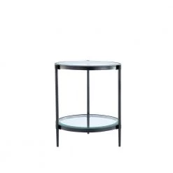 21.65 in. Black Round Glass Top End Table and Storage by Boyel Living -MODWAY store black boyel living end side tables wf et 1353d bk c3 1000