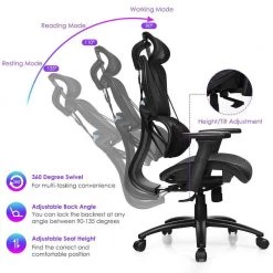 Black Ergonomic Design Mesh Office Chair Recliner Adjustable Headrest by Boyel Living -MODWAY store black boyel living ergonomic chairs hysn 63657 4f 1000