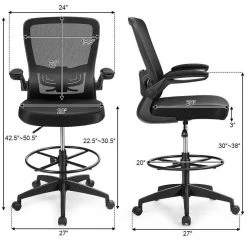Black Ergonomic Chair Executive Office Chair with Adjustable Lumbar Support Flip Up Arms by Boyel Living -MODWAY store black boyel living ergonomic chairs hysn 65397 4f 1000