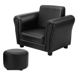 Black Kids Single Armrest Couch Sofa with Ottoman by Boyel Living