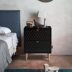 Hexagonal Pattern 2-Drawer Black High Gloss Nightstand Accent Cabinet with Golden Stands by Boyel Living 17 Hexagonal Pattern 2-Drawer Black High Gloss Nightstand Accent Cabinet with Golden Stands by Boyel Living -MODWAY store black boyel living nightstands bec 1472a k bk 31 1000