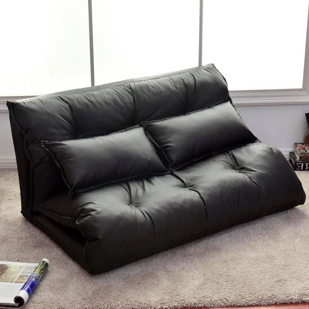 43 in. x 49 in. Black Foldable PU Leather Leisure Floor Sofa Bed with Pillows by Boyel Living 9 43 in. x 49 in. Black Foldable PU Leather Leisure Floor Sofa Bed with Pillows by Boyel Living - Image 7