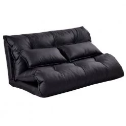 43 in. x 49 in. Black Foldable PU Leather Leisure Floor Sofa Bed with Pillows by Boyel Living