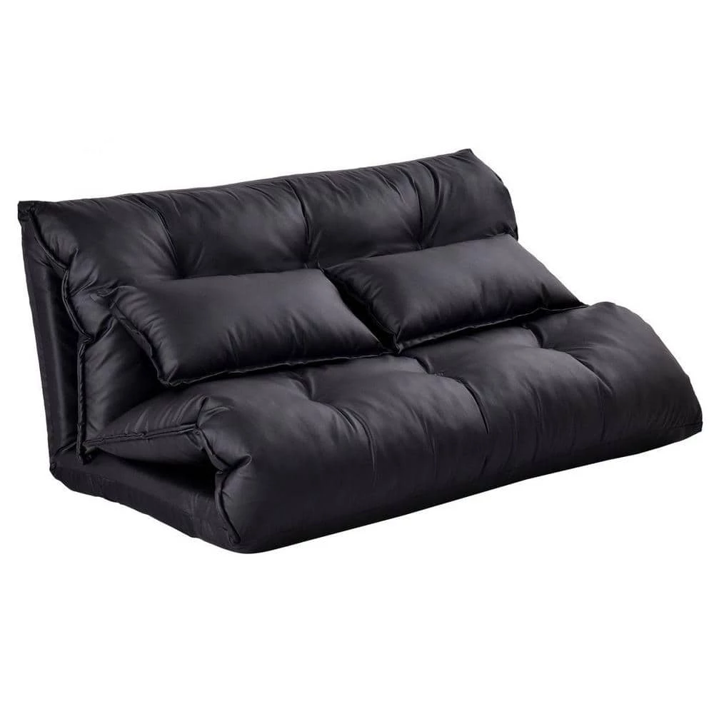 43 in. x 49 in. Black Foldable PU Leather Leisure Floor Sofa Bed with Pillows by Boyel Living 3 43 in. x 49 in. Black Foldable PU Leather Leisure Floor Sofa Bed with Pillows by Boyel Living
