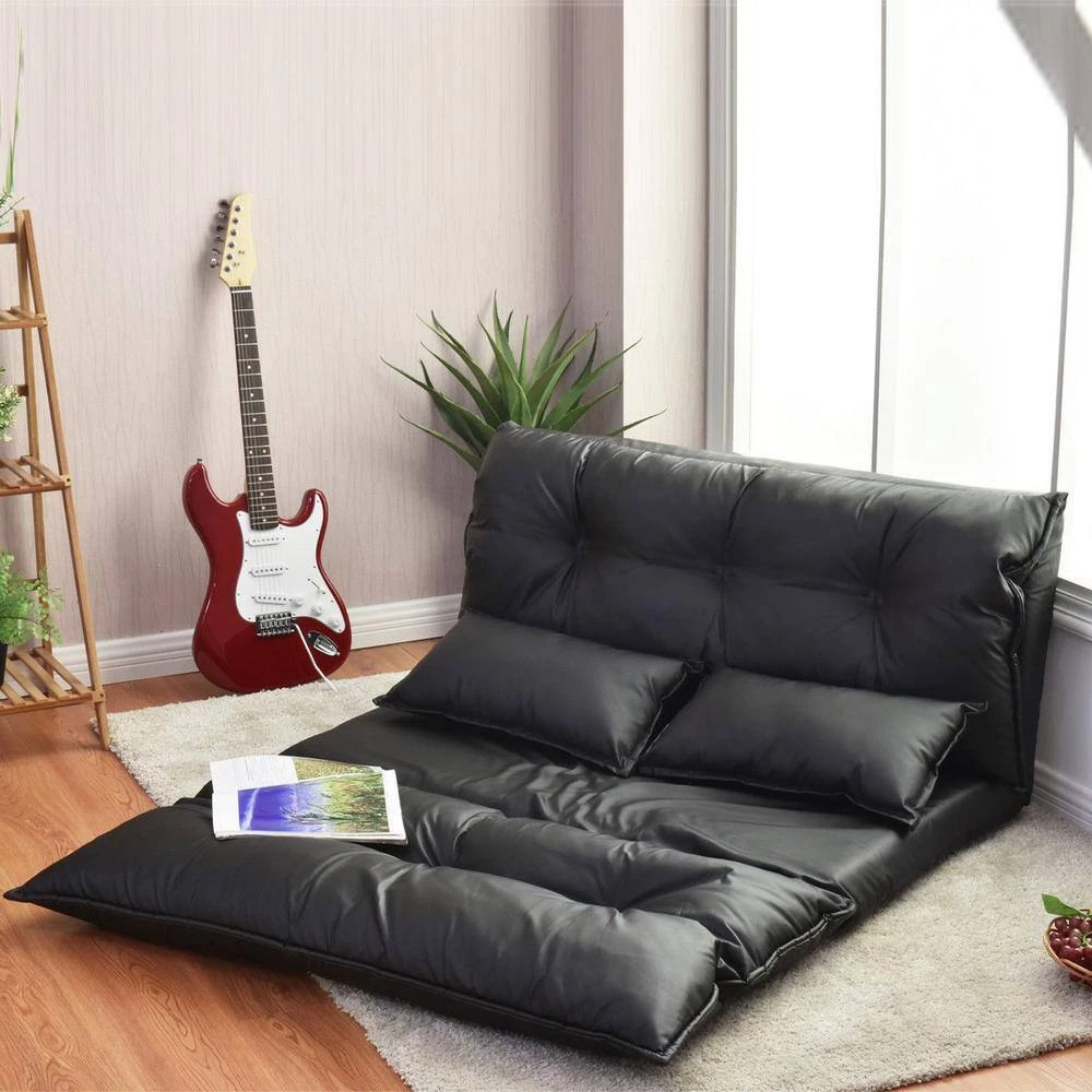 43 in. x 49 in. Black Foldable PU Leather Leisure Floor Sofa Bed with Pillows by Boyel Living 4 43 in. x 49 in. Black Foldable PU Leather Leisure Floor Sofa Bed with Pillows by Boyel Living - Image 2