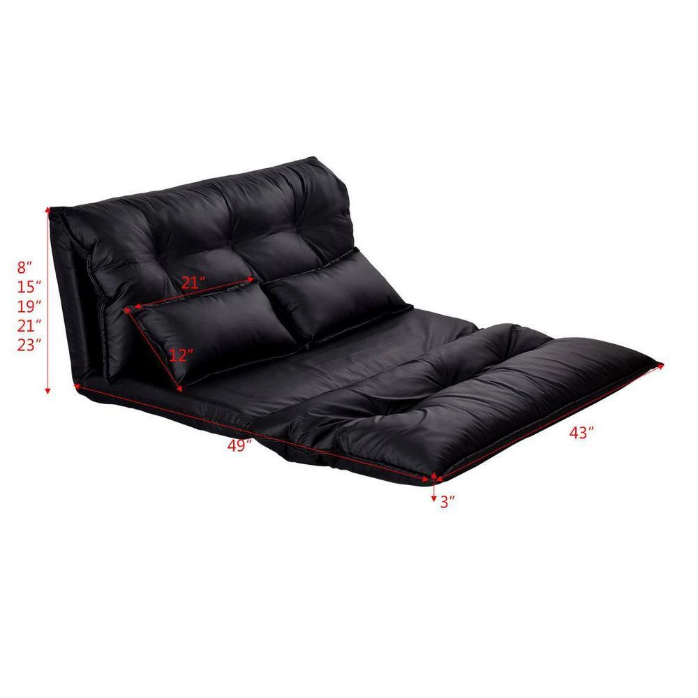 43 in. x 49 in. Black Foldable PU Leather Leisure Floor Sofa Bed with Pillows by Boyel Living 8 43 in. x 49 in. Black Foldable PU Leather Leisure Floor Sofa Bed with Pillows by Boyel Living - Image 6
