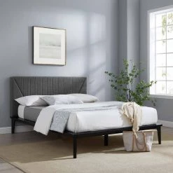 Dakota 67in. Upholstered Queen Platform Bed in Black Gray by MODWAY -MODWAY store black modway platform beds mod 6670 blk gry 31 1000
