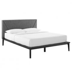 Dakota 67in. Upholstered Queen Platform Bed in Black Gray by MODWAY