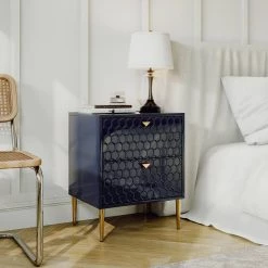 Iron Tube Adjustable Feet Blue Storage Cabinet with 2-Drawer Chest by Boyel Living -MODWAY store blue boyel living accent cabinets bl jh 013 bl fa 1000