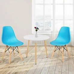 Blue 2-Piece Mid Century Dining Side Chairs with Wood Legs by Boyel Living -MODWAY store blue boyel living accent chairs hysn 65771bl 2 31 1000