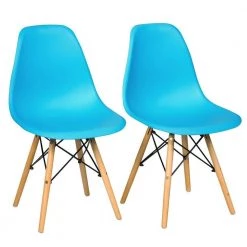 Blue 2-Piece Mid Century Dining Side Chairs with Wood Legs by Boyel Living