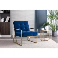 Blue Velvet Tufted Dining Arm Chair with Golden Base by Boyel Living -MODWAY store blue boyel living accent chairs wf xy10bl 31 1000