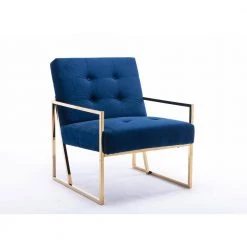 Blue Velvet Tufted Dining Arm Chair with Golden Base by Boyel Living -MODWAY store blue boyel living accent chairs wf xy10bl fa 1000