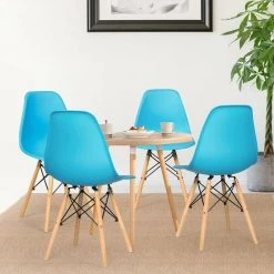 Blue 4-Piece Mid Century Dining Side Chairs with Wood Legs by Boyel Living -MODWAY store blue boyel living dining chairs hysn 65771bl 4 31 1000