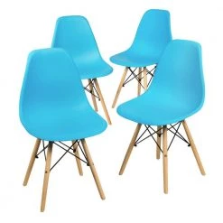 Blue 4-Piece Mid Century Dining Side Chairs with Wood Legs by Boyel Living -MODWAY store blue boyel living dining chairs hysn 65771bl 4 c3 1000