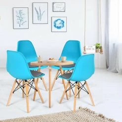 Blue 4-Piece Mid Century Dining Chairs Accent Leisure Chairs with Linen Cushions by Boyel Living -MODWAY store blue boyel living dining chairs hysn 66470bl 4 31 1000