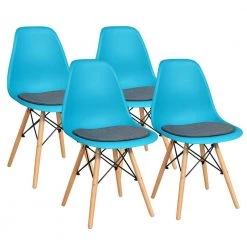 Blue 4-Piece Mid Century Dining Chairs Accent Leisure Chairs with Linen Cushions by Boyel Living