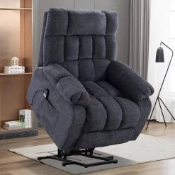 Blue Electric Lift Recliner with Heat Therapy and Massage, Heavy Recliner with Modern Padded Arms and Back by Boyel Living -MODWAY store blue boyel living recliners ez w501s00006 40 1000