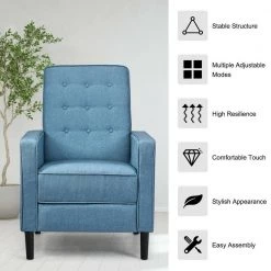 Rubber Wood Blue Power Reclining Back Chair Fabric Recliners Chair by Boyel Living -MODWAY store blue boyel living recliners hysn 65860bl 4f 1000