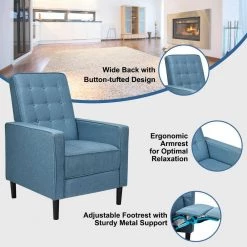 Rubber Wood Blue Power Reclining Back Chair Fabric Recliners Chair by Boyel Living -MODWAY store blue boyel living recliners hysn 65860bl fa 1000