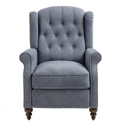 34 in. W Blue Elegant Nailhead Tufted Recliner, Push Back Accent Chair with Rubber Wooden Legs by Boyel Living