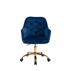 Leisure 22.4 in. W Blue Velvet Adjustable Height Tufted Back Task Chair with Nonadjustable Arms by Boyel Living