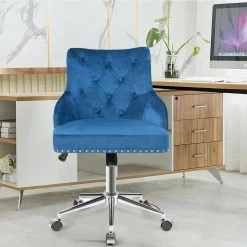 Blue Adjustable Office Executive Task Chair Upholstered Swivel Home Computer Desk Chair by Boyel Living -MODWAY store blue boyel living task chairs hysn 65486bl 31 1000