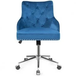 Blue Adjustable Office Executive Task Chair Upholstered Swivel Home Computer Desk Chair by Boyel Living