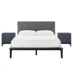 Dakota 3 Piece Upholstered Bedroom Set in Blue by MODWAY
