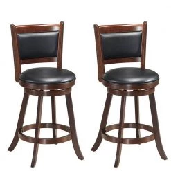 38 in. 2-Piece Brown Wood Swivel Bar Stools with High Back and Upholstered Seat by Boyel Living