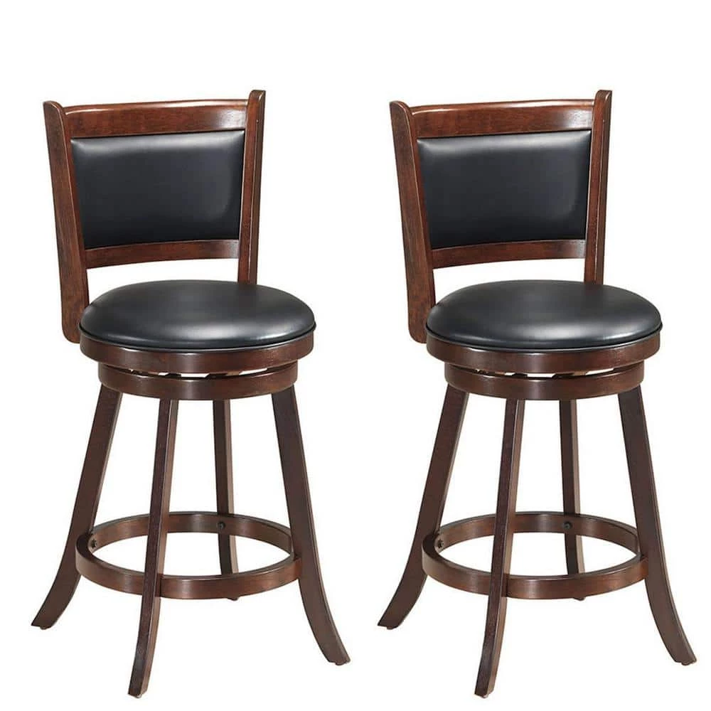 38 in. 2-Piece Brown Wood Swivel Bar Stools with High Back and Upholstered Seat by Boyel Living 3 38 in. 2-Piece Brown Wood Swivel Bar Stools with High Back and Upholstered Seat by Boyel Living