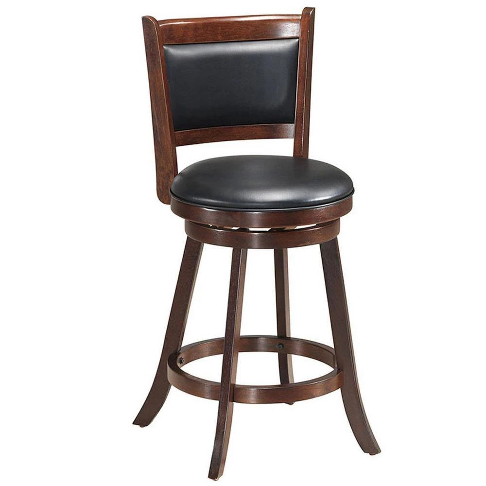 38 in. 2-Piece Brown Wood Swivel Bar Stools with High Back and Upholstered Seat by Boyel Living 6 38 in. 2-Piece Brown Wood Swivel Bar Stools with High Back and Upholstered Seat by Boyel Living - Image 4