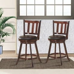 38.5 in. 2-Piece Brown Wood Swivel Dining Pub Bar Stools with Upholstered Seat by Boyel Living -MODWAY store brown boyel living bar stools hysn 61765 31 1000