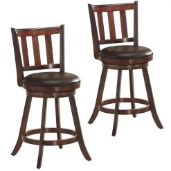 38.5 in. 2-Piece Brown Wood Swivel Dining Pub Bar Stools with Upholstered Seat by Boyel Living