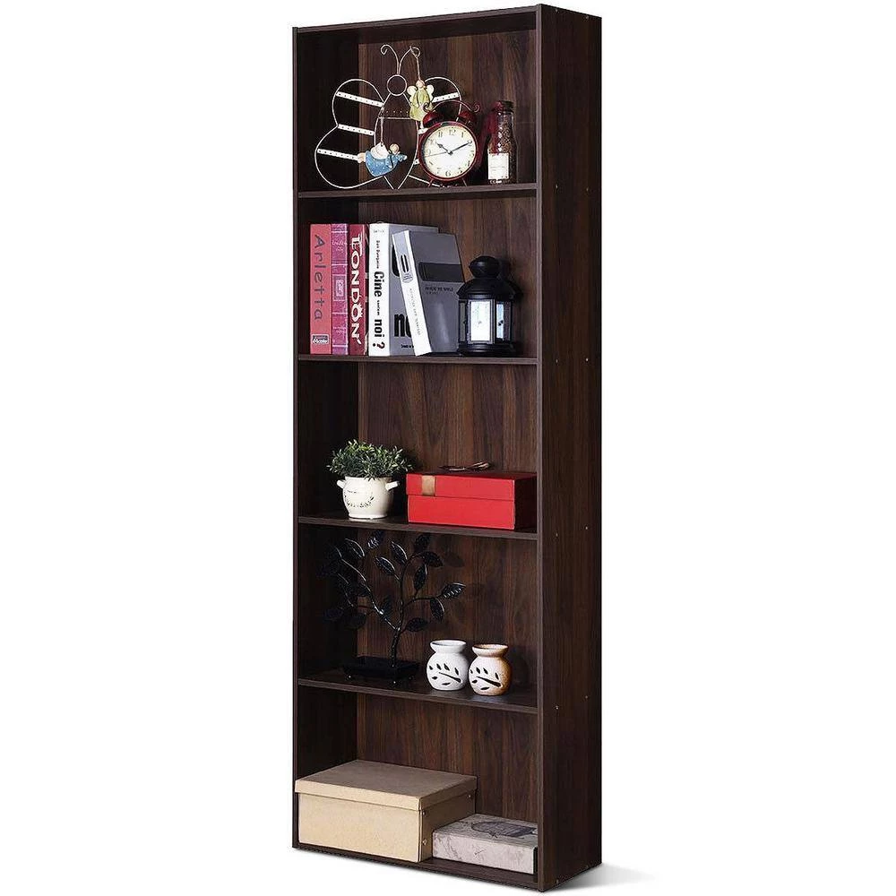 67 in. Brown 5-Shelf Standard Bookcase with Adjustable Shelves by Boyel Living 5 67 in. Brown 5-Shelf Standard Bookcase with Adjustable Shelves by Boyel Living - Image 3