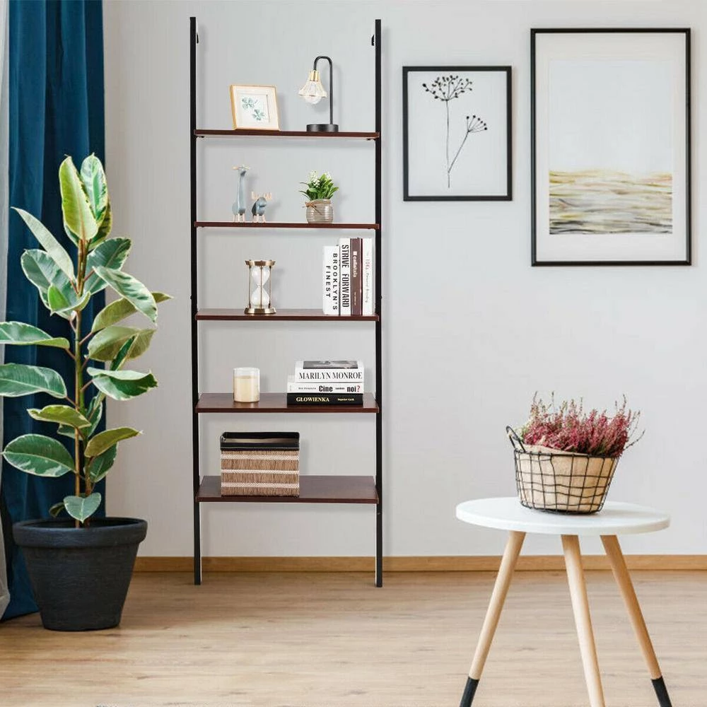 72 in. H Brown Particle Board 5-Shelf Ladder Bookcase by Boyel Living 4 72 in. H Brown Particle Board 5-Shelf Ladder Bookcase by Boyel Living - Image 2